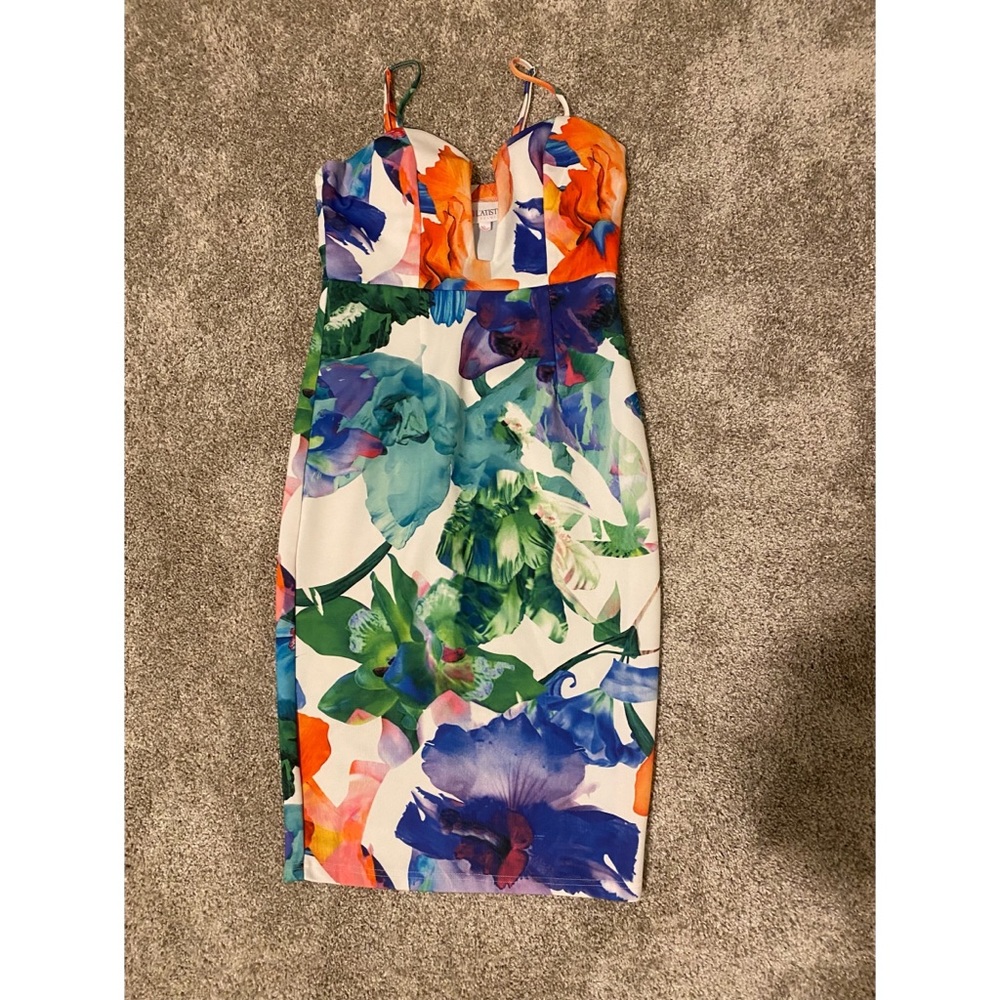 Floral Plunge Front Bodycon Midi Dress